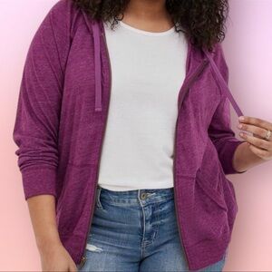 EUC Torrid Triblend Jersey Knit Plum Zip Up Hoodie, Women’s Plus Size 1